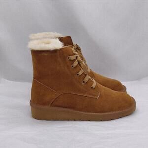 Style & Co Womens 9 Genuine Suede Leather Boots Brown Fur Lined Lace Up Cozy NIB